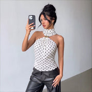 Wave point hanging neck sleeveless top